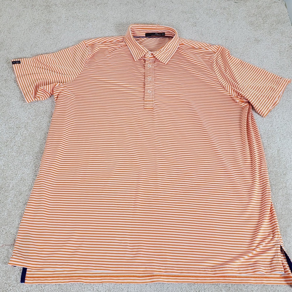 Ralph Lauren RLX Men's Polo Golf Shirt Size 2XL XXL Orange Striped Short Sleeve - Picture 2 of 12
